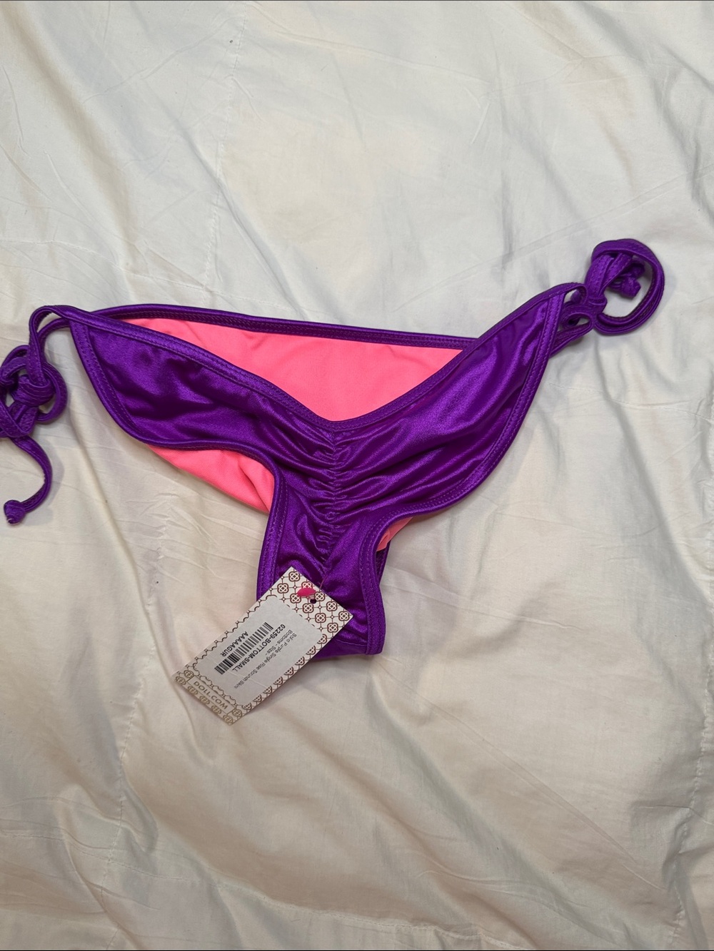 Doll Swimwear Solid Purple Single Rise Scrunch Bikini Bottoms – Size Small - Picture 2 of 3